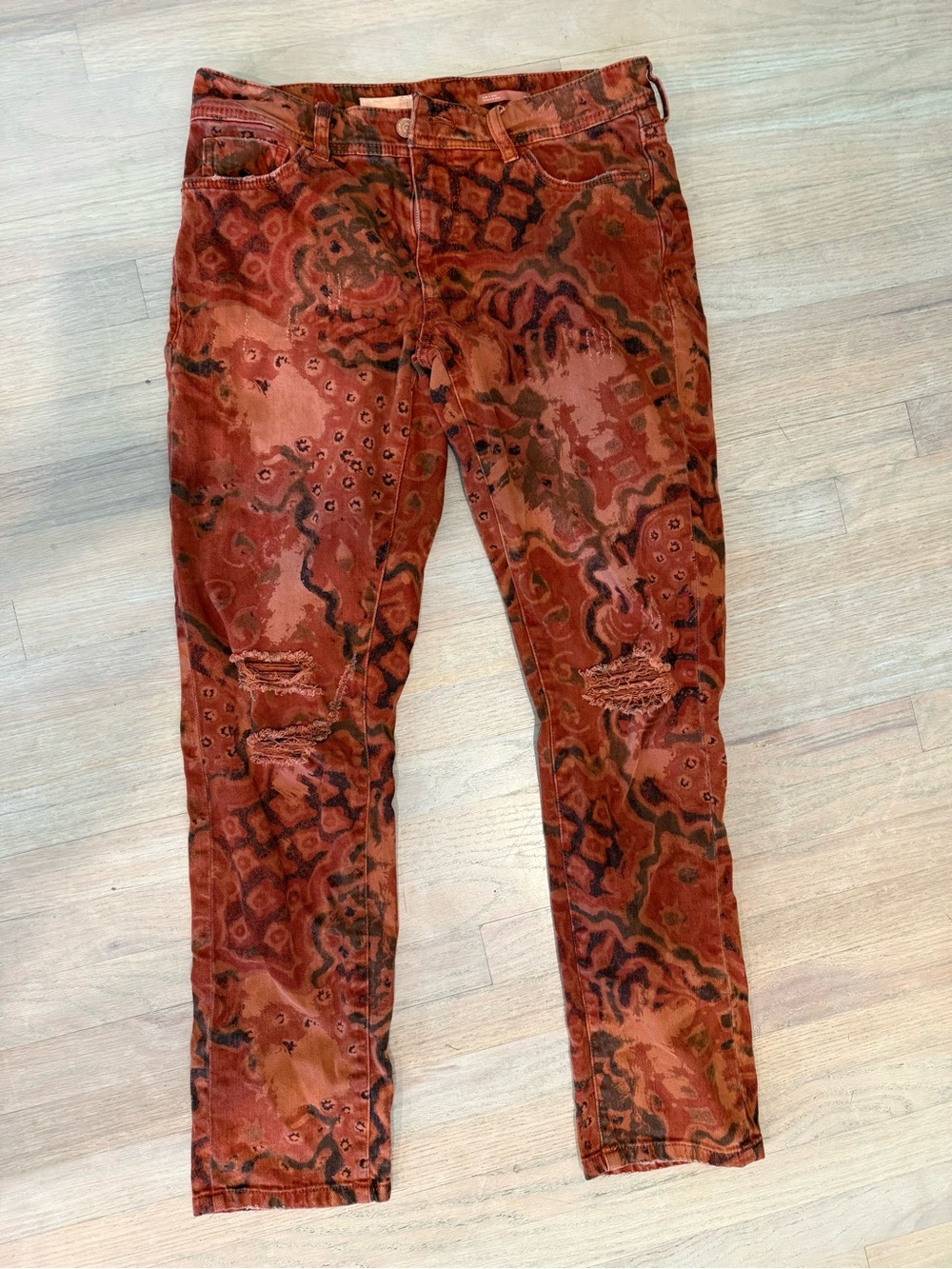 Pilcro Rust Patterned Distressed Slim Boyfriend Jeans
